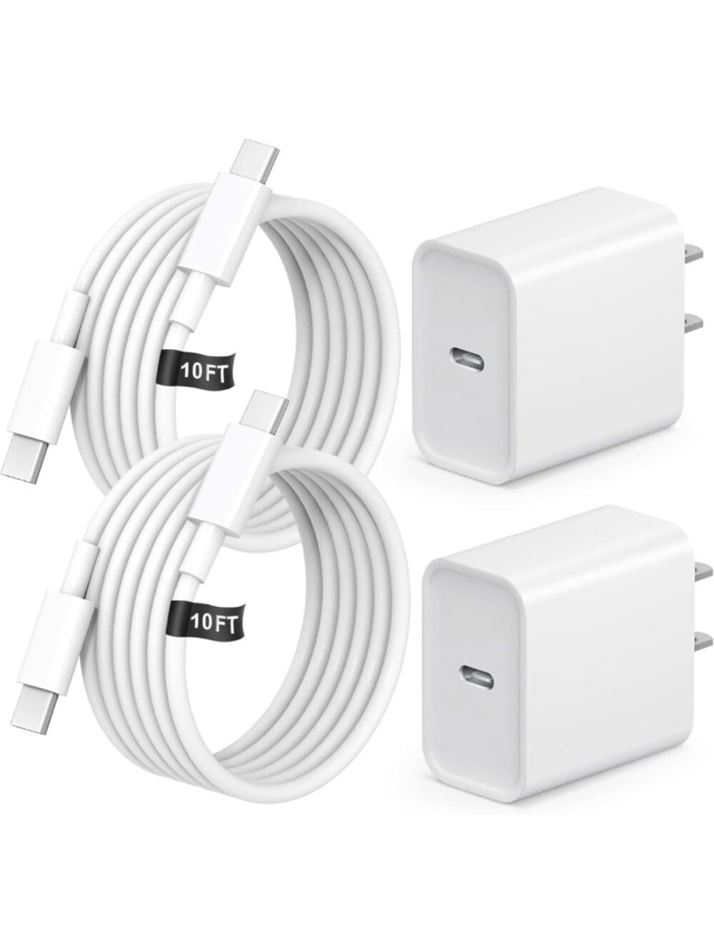 2-Pack 20W Fast iPhone Charger with 10ft Cable for iPhone 15/16/17/18 Models